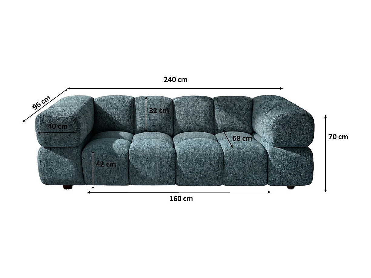 Bank 3-zits, Chenille stof Puente, Petrol, Averro