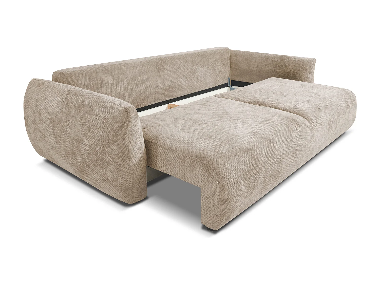 Bank met slaapfunctie en opbergruimte, chenille stof Flow, donkerbeige, Zephira