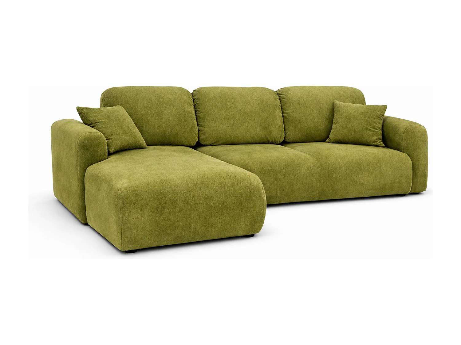 Narożnik w kształcie L z funkcją spania i pojemnikiem Bingo L, tkanina welurowa Salvador, Oliwkowy, Lewy