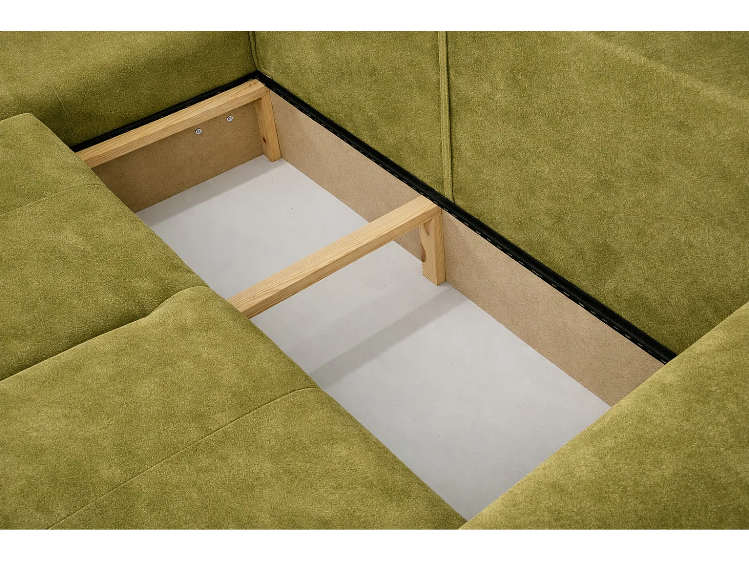 Narożnik w kształcie L z funkcją spania i pojemnikiem Bingo L, tkanina welurowa Salvador, Oliwkowy, Lewy