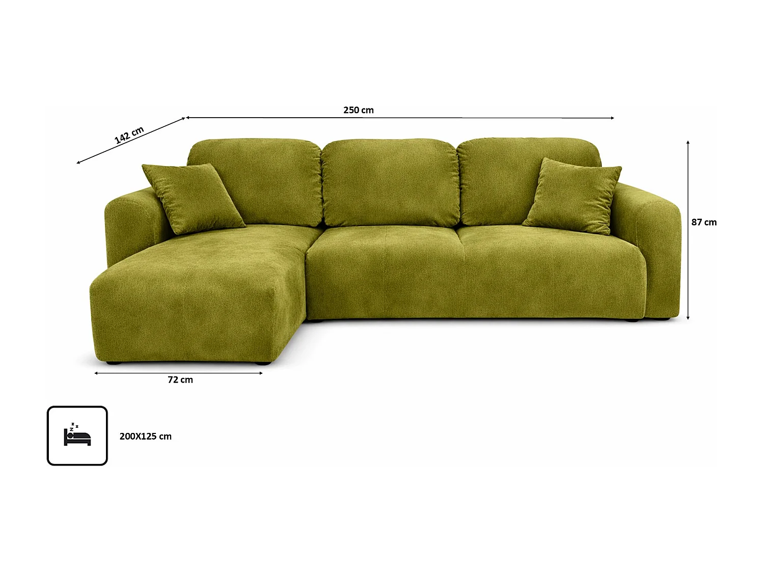 Narożnik w kształcie L z funkcją spania i pojemnikiem Bingo L, tkanina welurowa Salvador, Oliwkowy, Lewy