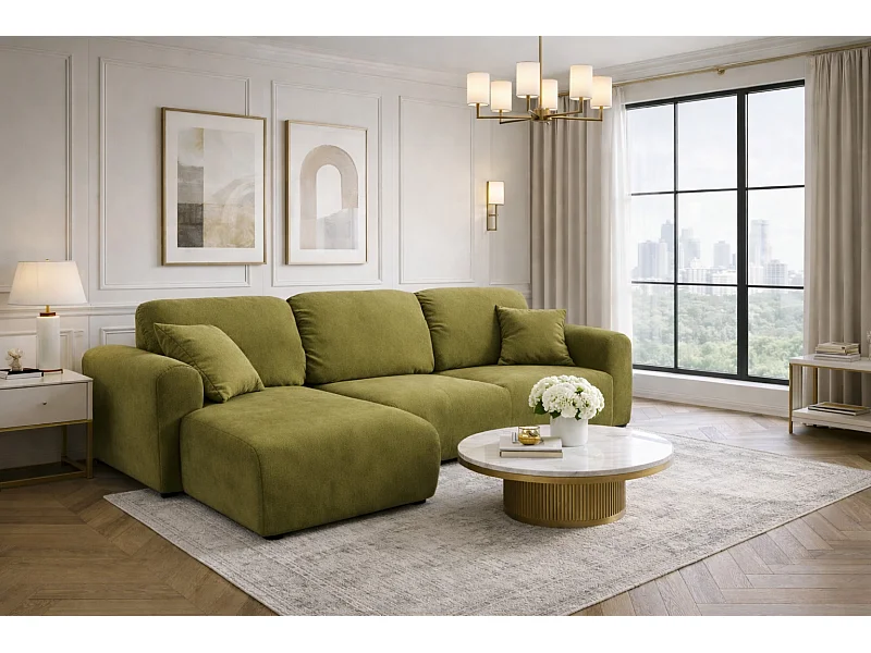 ECKSOFA Mit Schlaffunktion Und Bettkasten, Sofa L-Form Bingo L, Veloursstoff Salvador, Olive, Links