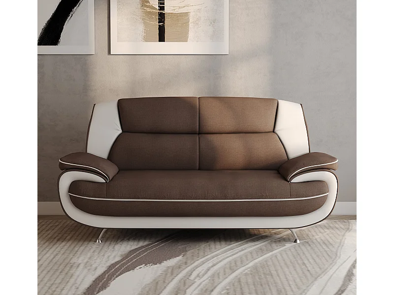 Sofa 2-Sitzer, Stoff Kronos, Braun + Weiß, Palermo