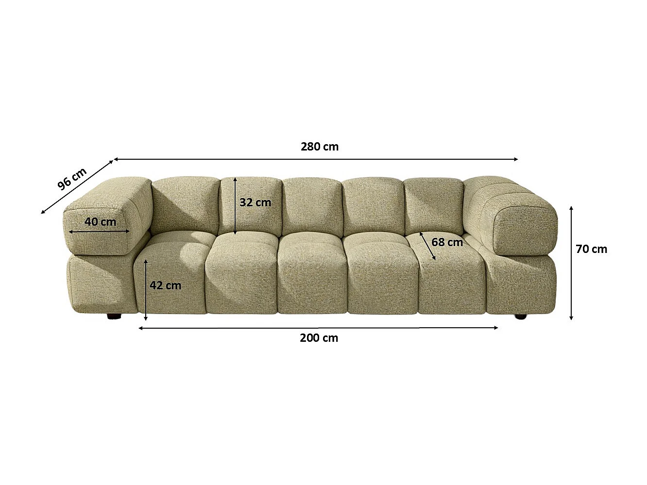 Bank 4-zits, Chenille stof Puente, Lichtgeel, Averro