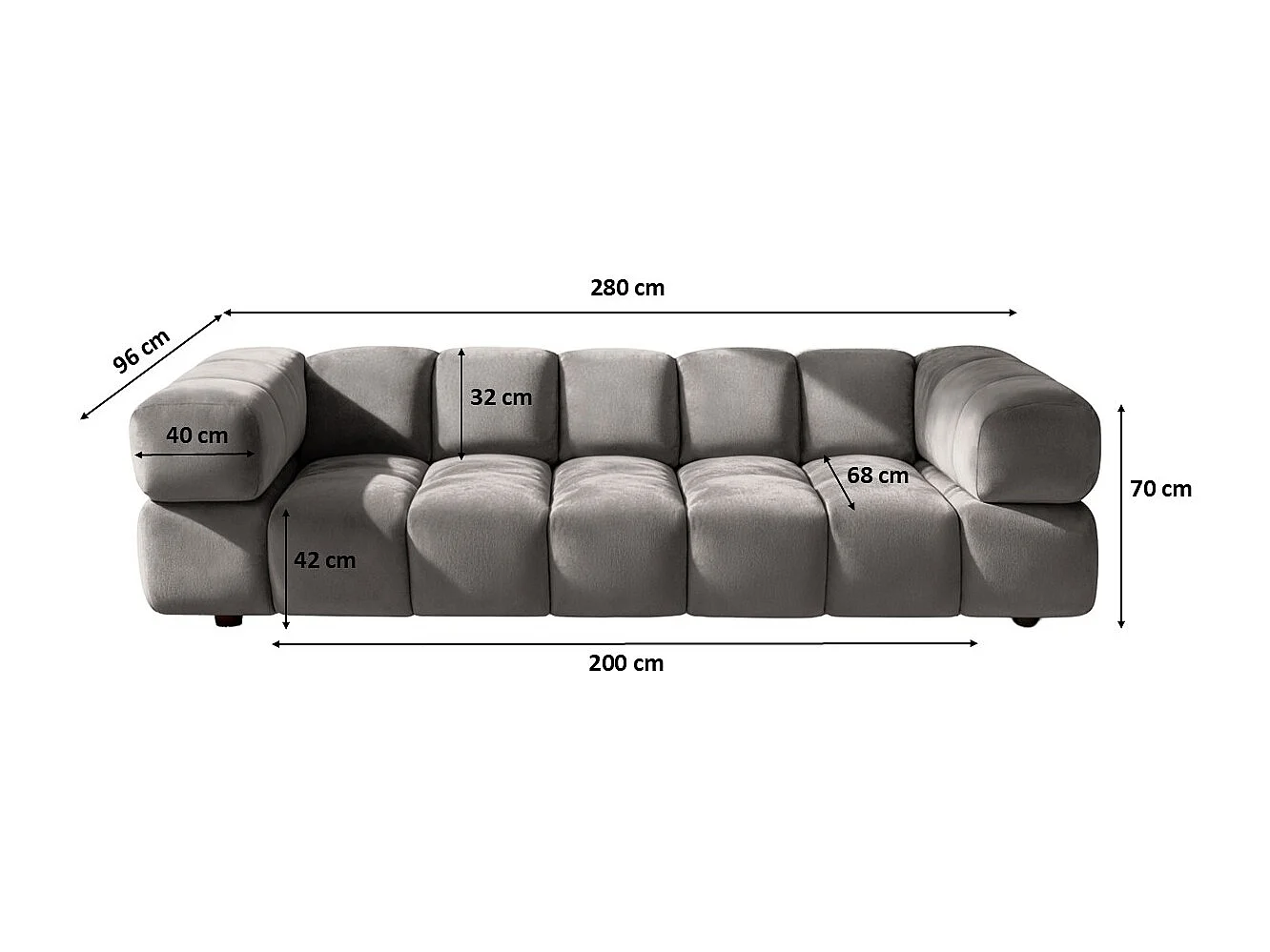 Canapé 4 places, Velours Bluvel, Gris cendré, Averro