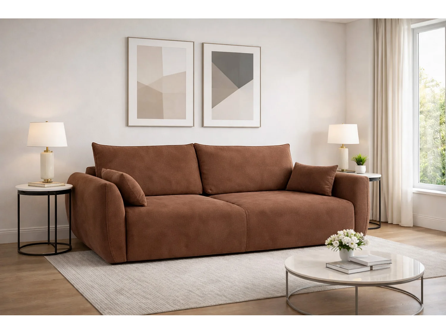 Sofa met slaapfunctie en opbergruimte, veloursstof Salvador, Donkerbruin, Zephira