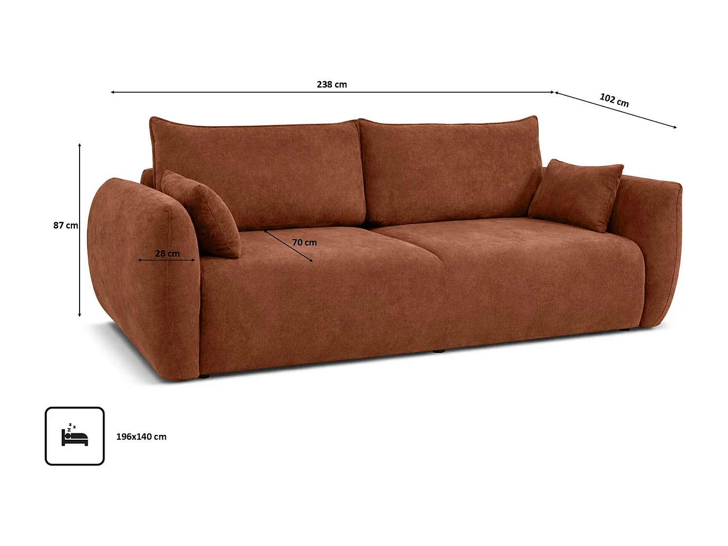 Sofa met slaapfunctie en opbergruimte, veloursstof Salvador, Donkerbruin, Zephira