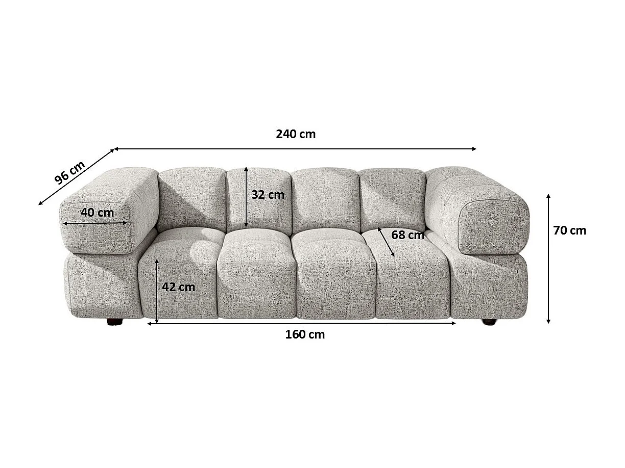 Bank 3-zits, Chenille stof Puente, Lichtgrijs, Averro
