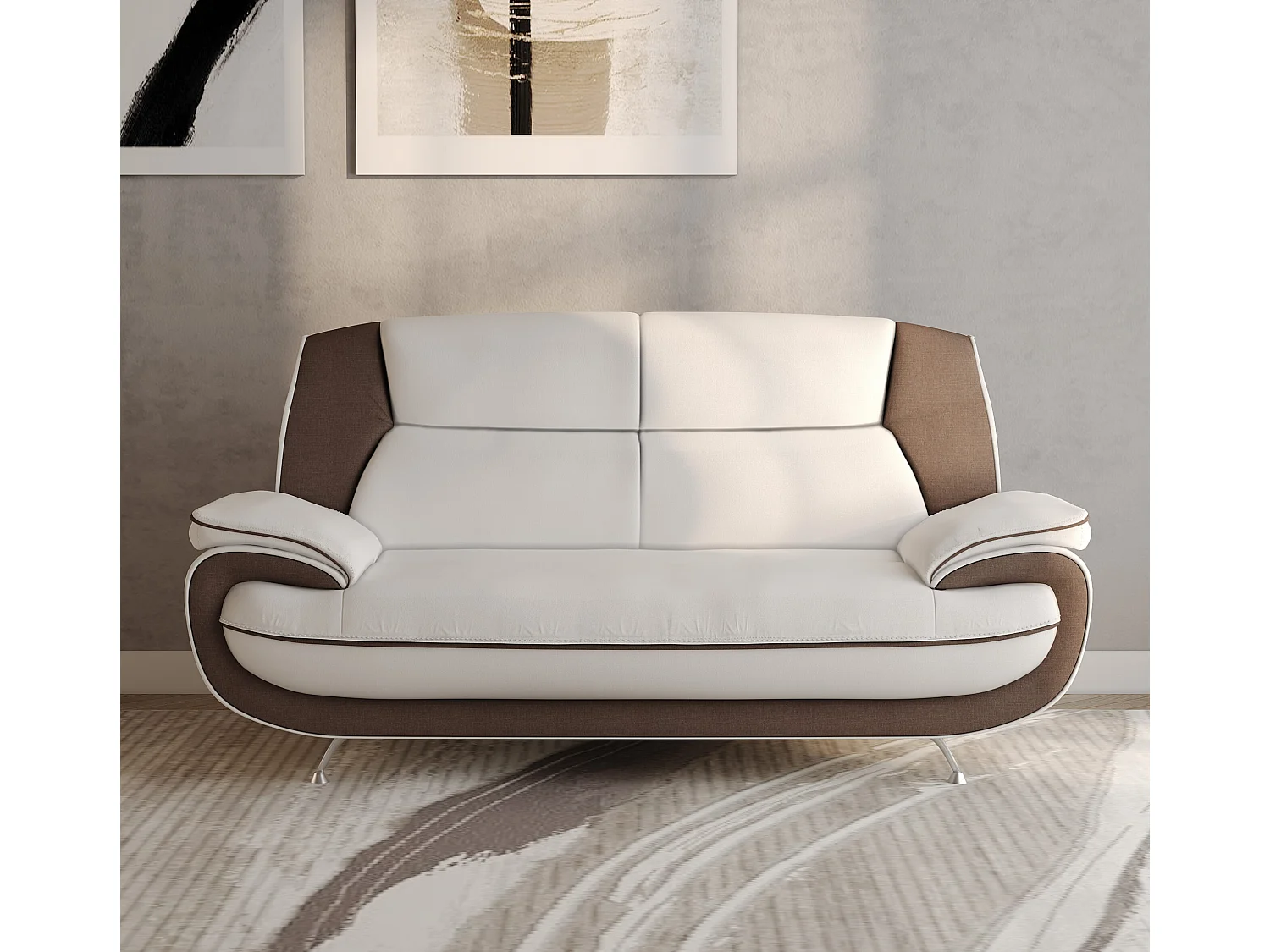 Sofa 2-Sitzer, Stoff Kronos, Weiß + Braun, Palermo