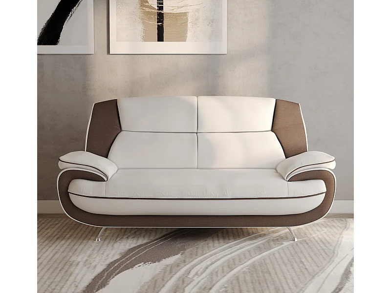 Sofa 2-Sitzer, Stoff Kronos, Weiß + Braun, Palermo
