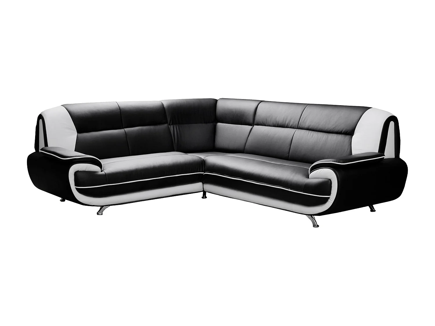 Canapé d’angle en L, tissu Soft, noir + blanc, gauche, Palermo