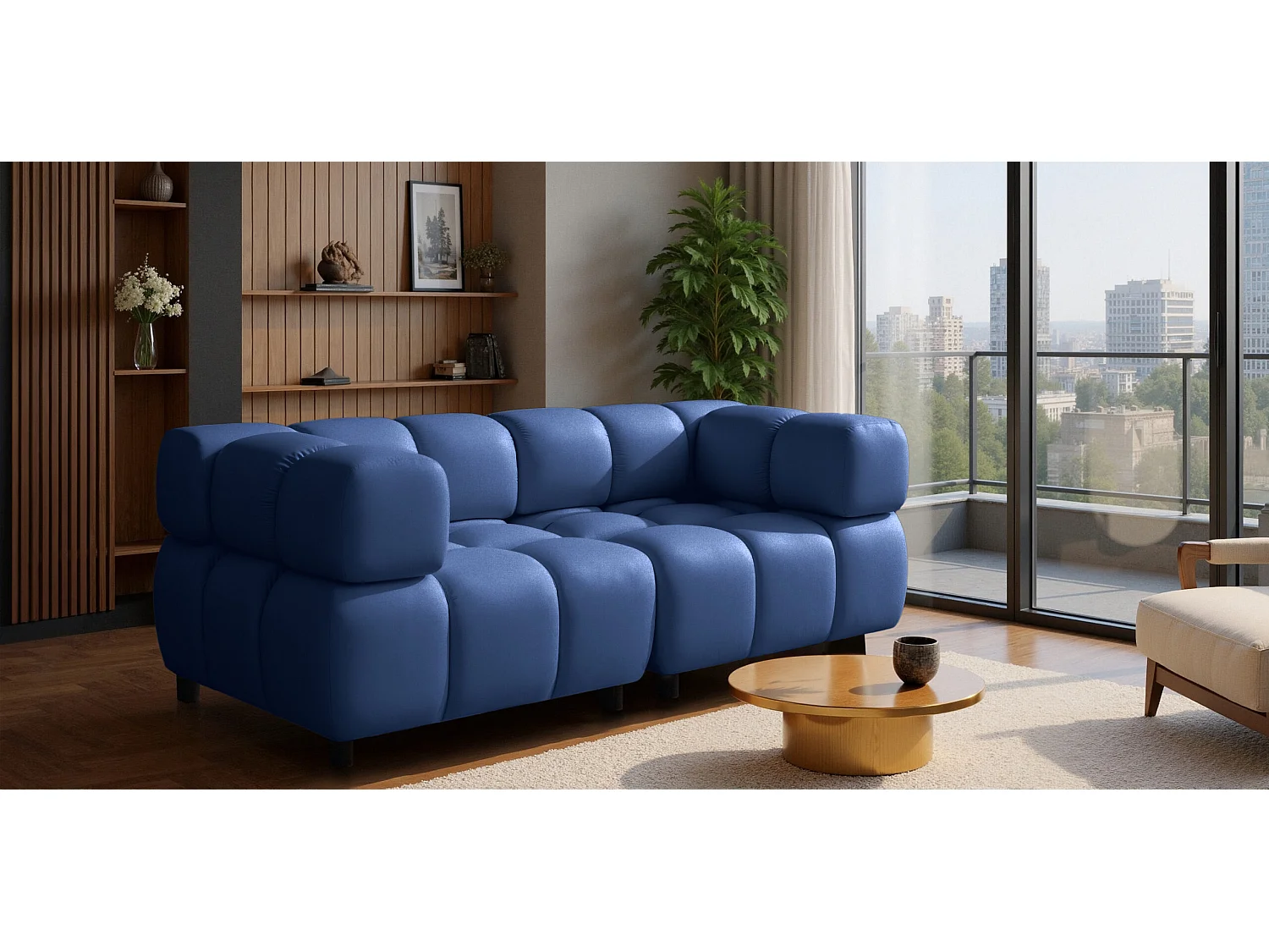 Modulaire bank 3-zits, Veloursstof Bluvel, Inktblauw, Bolla