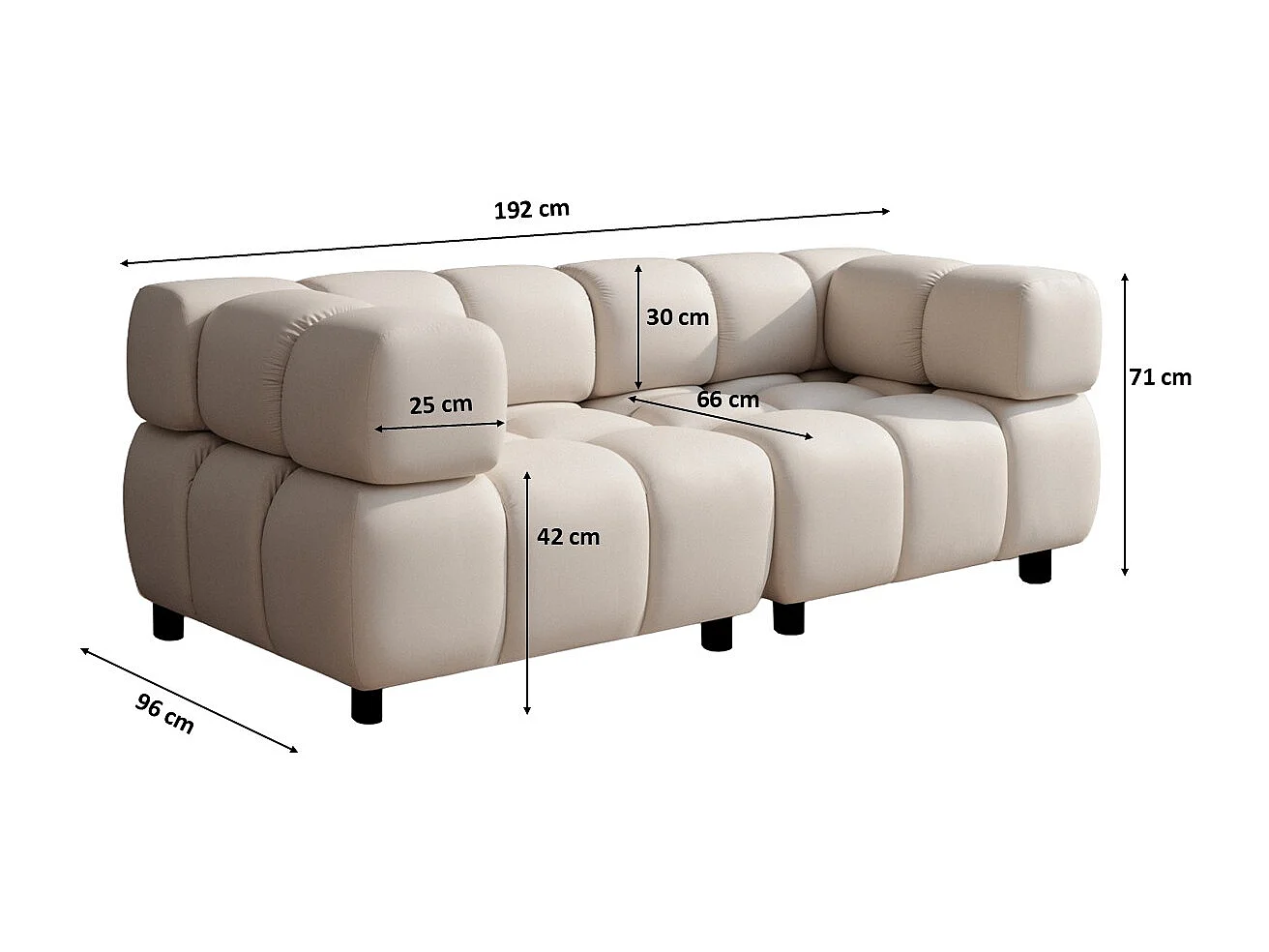 Modulaire bank 3-zits, Veloursstof Bluvel, Crème, Bolla