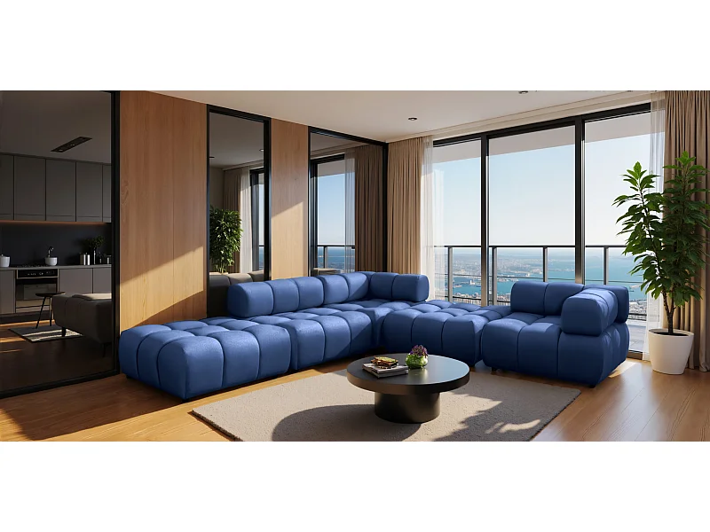 Modulaire hoekbank, Veloursstof Bluvel, Inktblauw, Links, Bolla