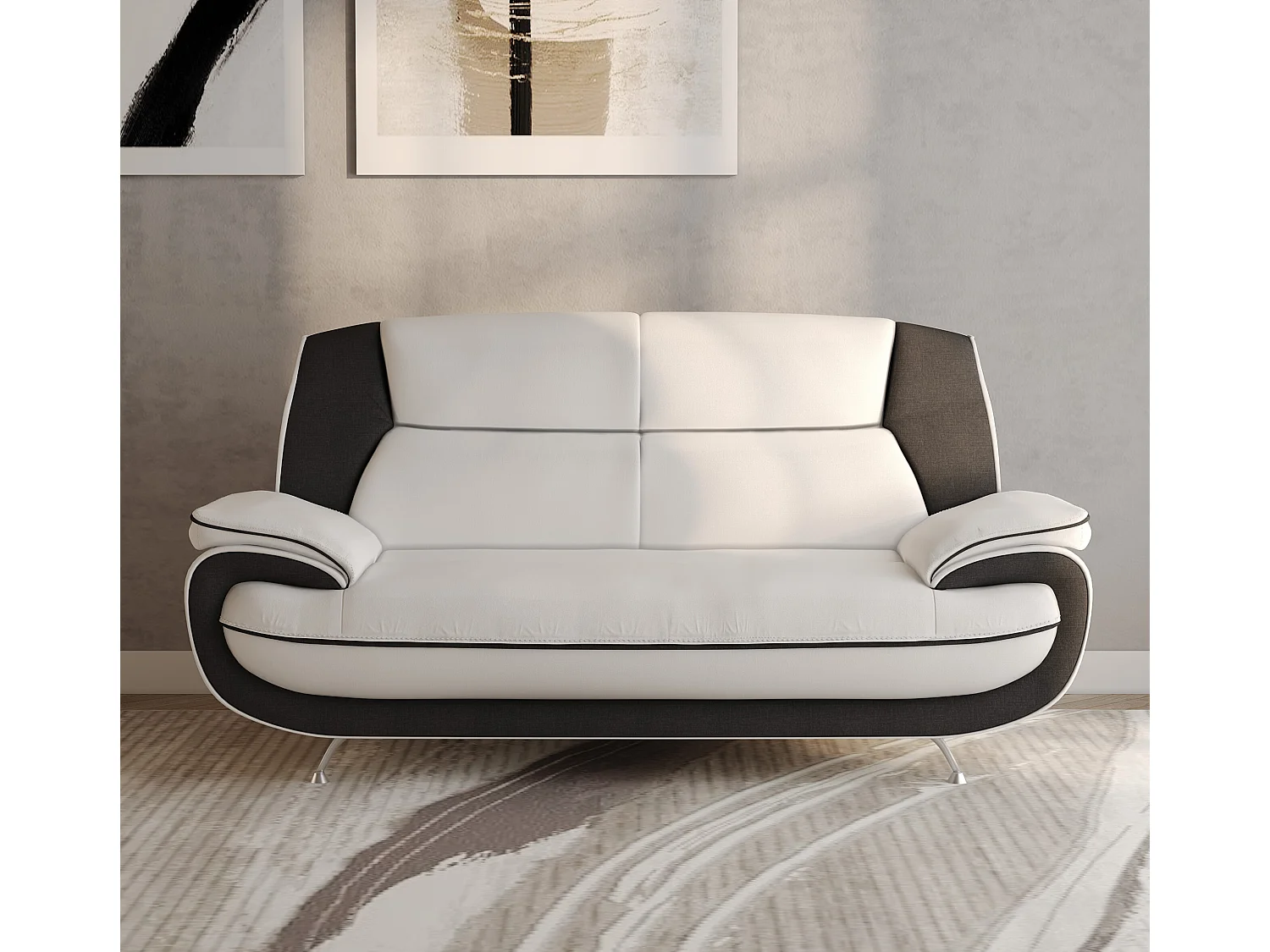 Sofa 2-Sitzer, Stoff Kronos, Weiß + Schwarz, Palermo