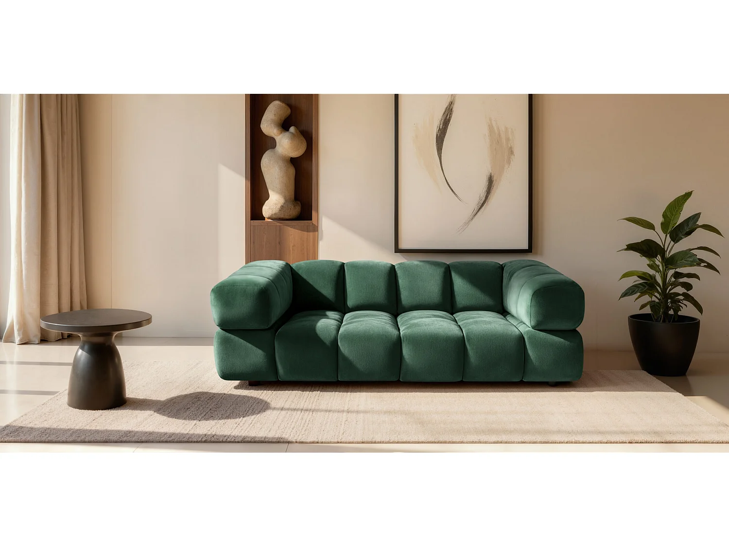 Bank 3-zits, Veloursstof Bluvel, Groen, Averro