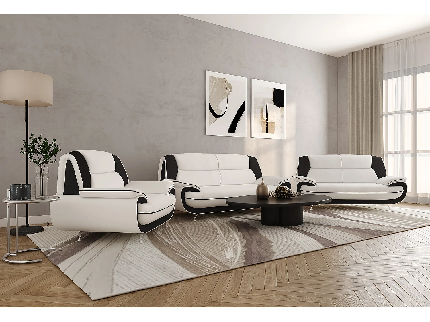 Komplet wypoczynkowy 3+2+1, tkanina Kronos, biało-czarny, Palermo