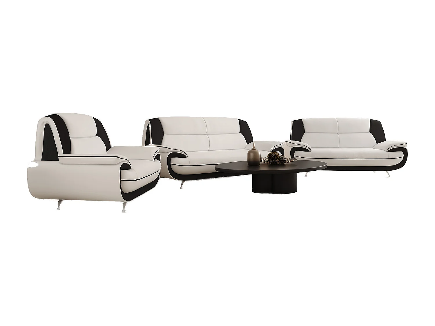 Komplet wypoczynkowy 3+2+1, tkanina Kronos, biało-czarny, Palermo