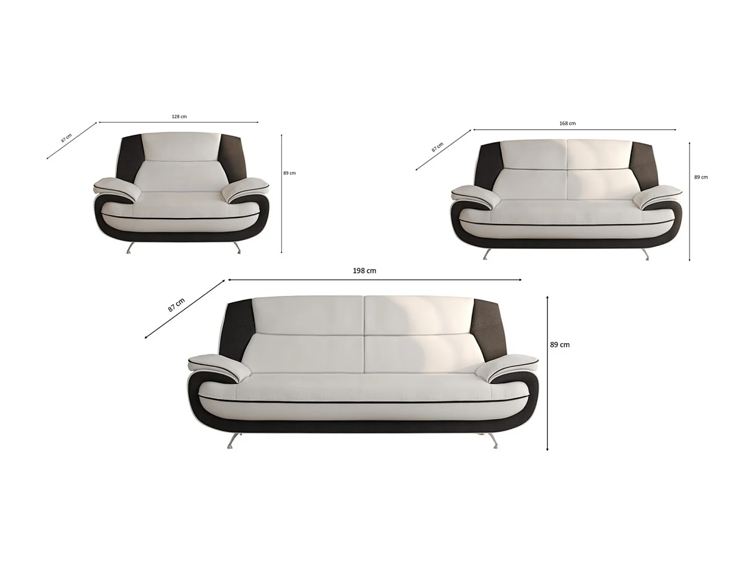 Komplet wypoczynkowy 3+2+1, tkanina Kronos, biało-czarny, Palermo