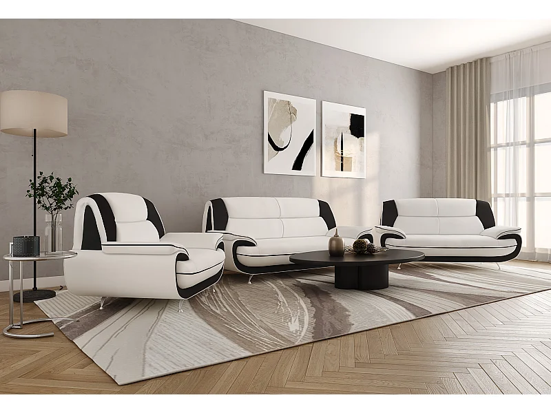 Komplet wypoczynkowy 3+2+1, tkanina Kronos, biało-czarny, Palermo