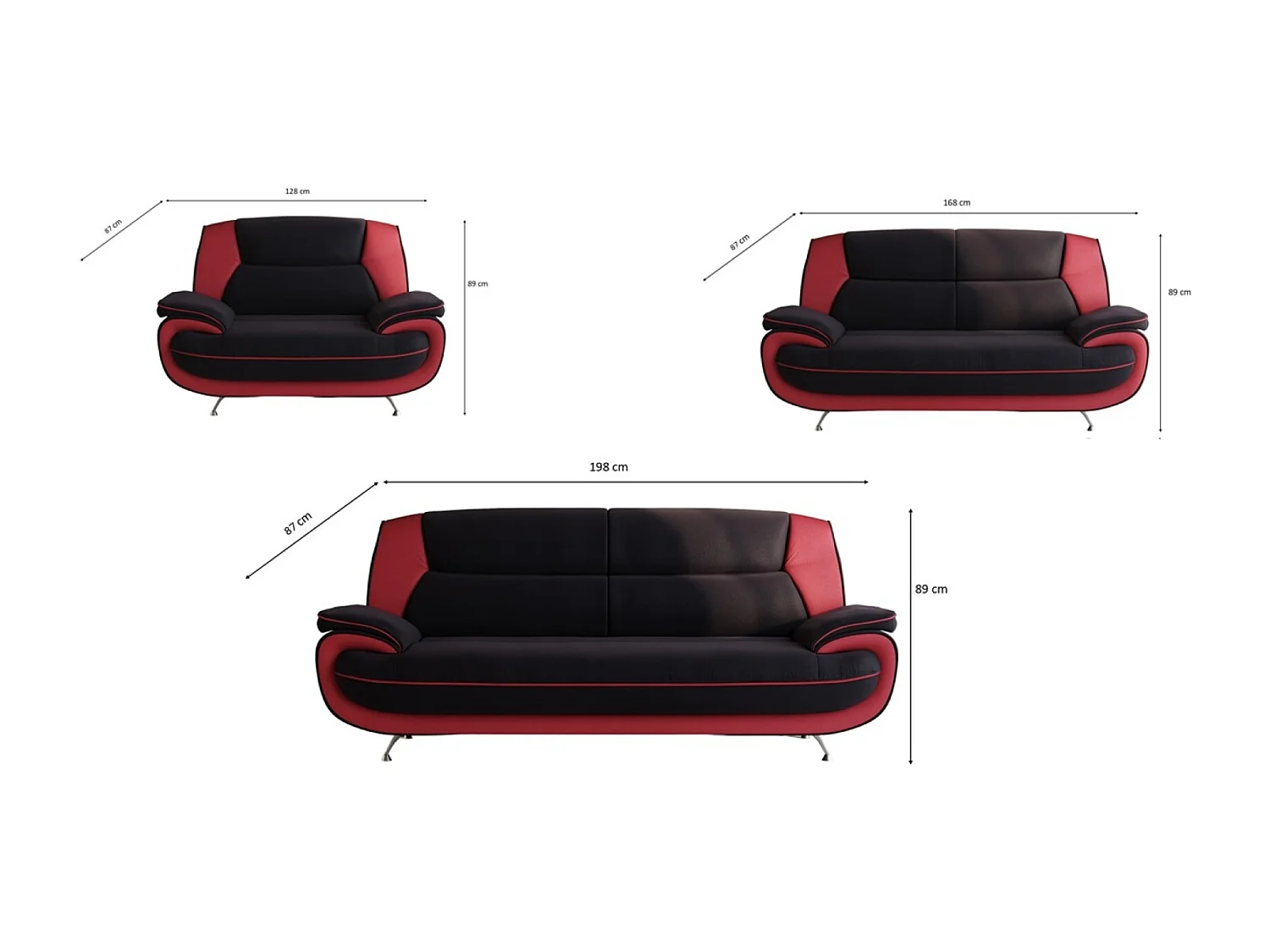 Komplet wypoczynkowy 3+2+1, tkanina Soft, czarno-czerwony, Palermo