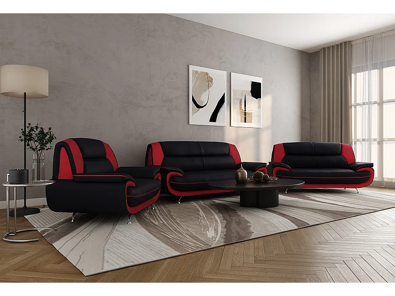 Komplet wypoczynkowy 3+2+1, tkanina Soft, czarno-czerwony, Palermo