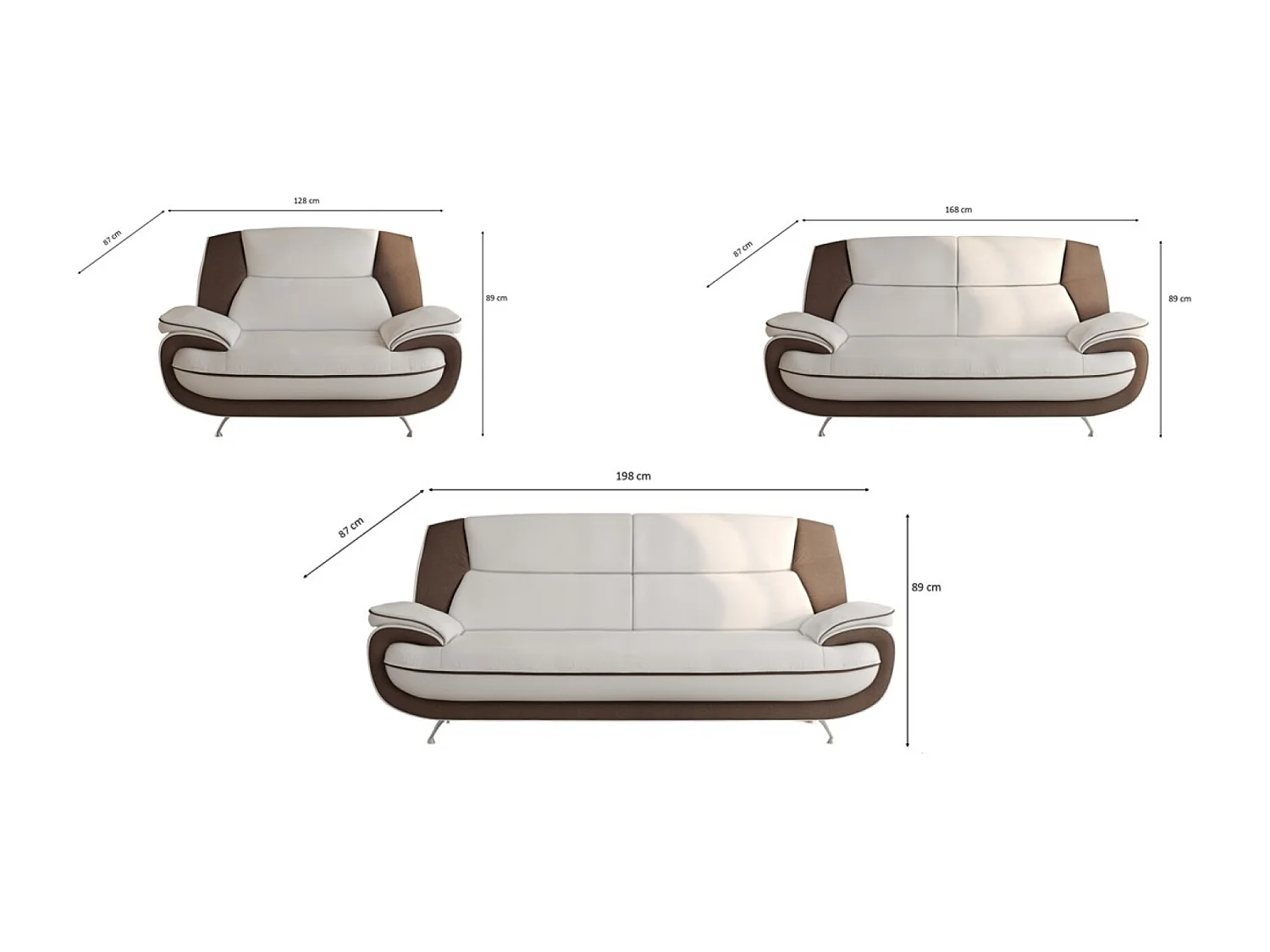 Komplet wypoczynkowy 3+2+1, tkanina Kronos, biało-brązowy, Palermo