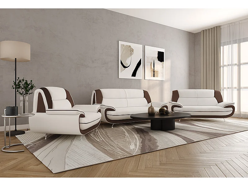 Komplet wypoczynkowy 3+2+1, tkanina Kronos, biało-brązowy, Palermo