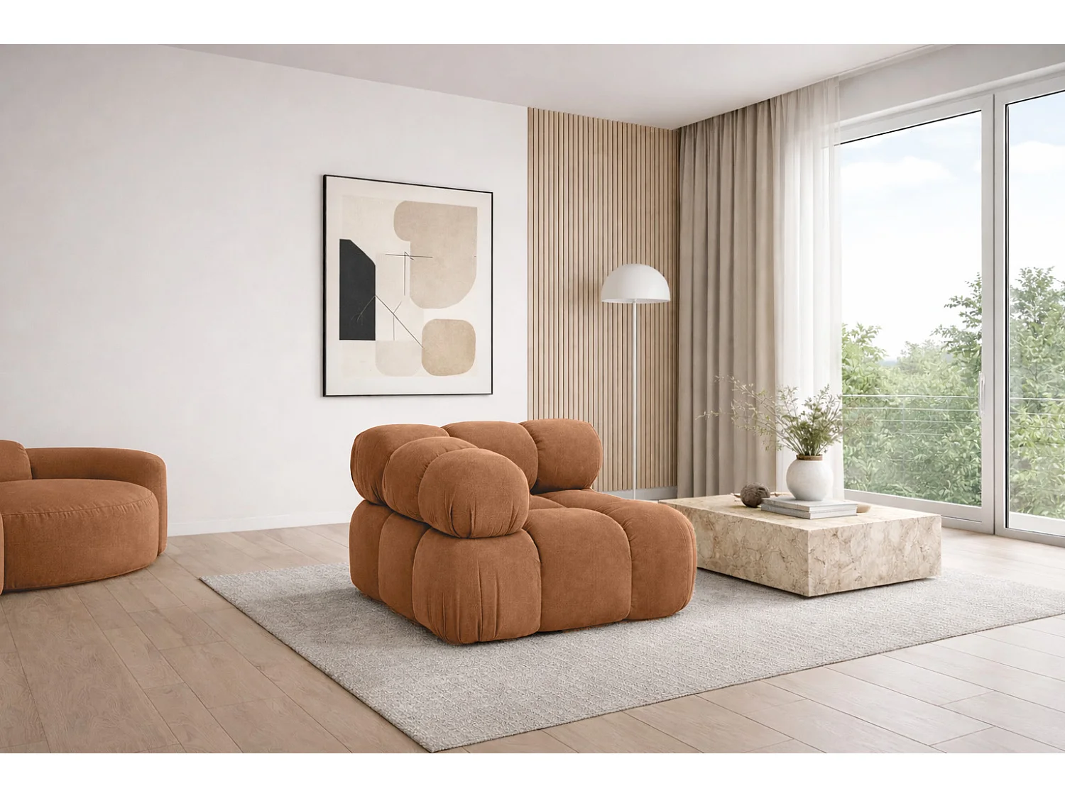 Modulo angolare moderno per sistema modulare, tessuto Salvador, Beige scuro, Selia