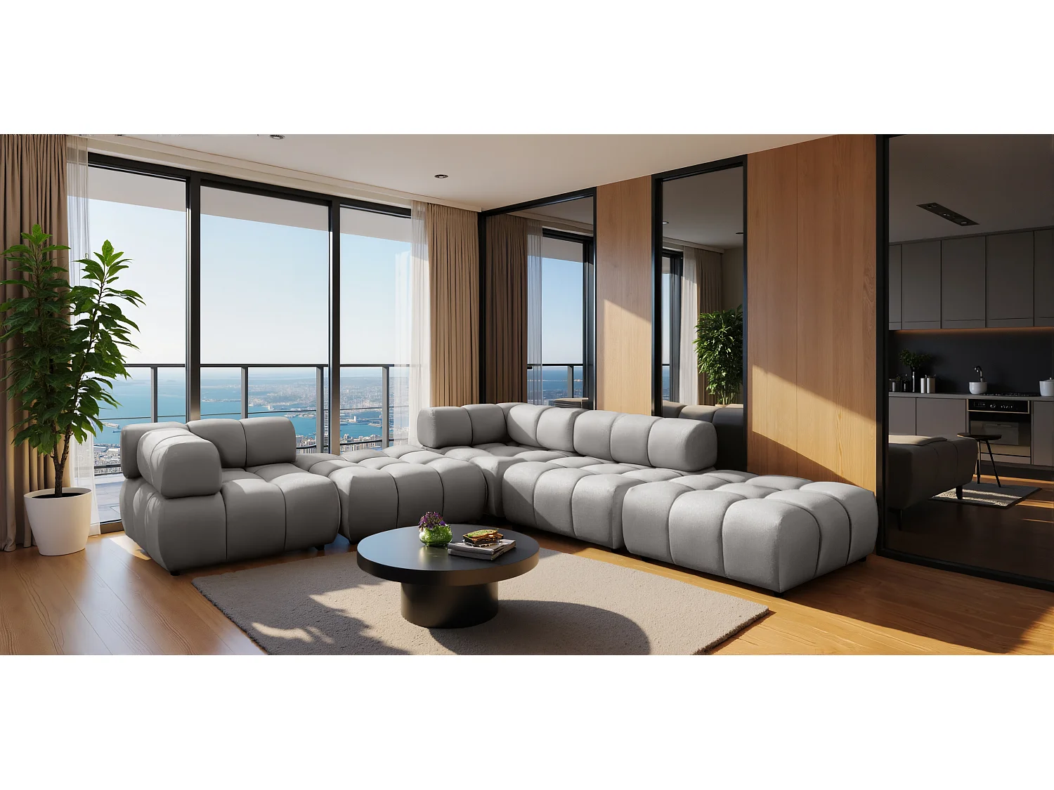 Modulaire hoekbank, Veloursstof Bluvel, Grijs, Rechts, Bolla