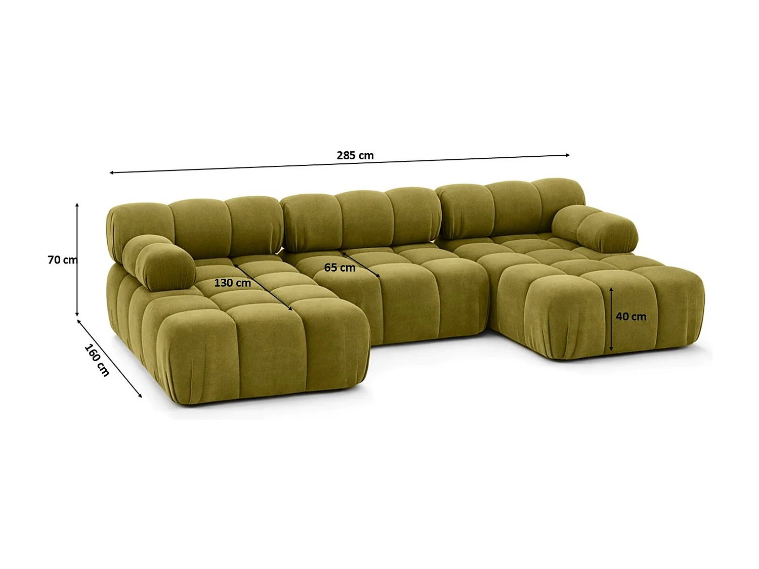 Divano angolare a U, tessuto velluto Salvador, Oliva, Selia U
