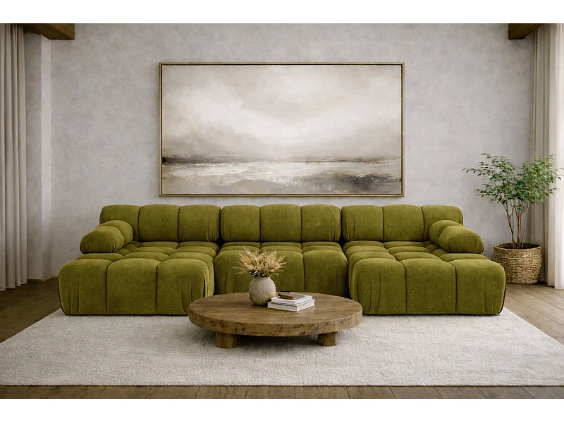 Ecksofa U-Form, Stoff Velours Salvador, Olive, Selia U