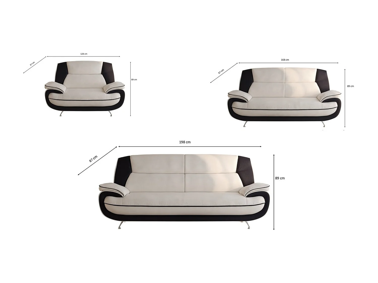 Komplet wypoczynkowy 3+2+1, tkanina Soft, biało-czarny, Palermo