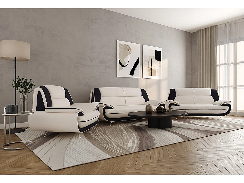 Komplet wypoczynkowy 3+2+1, tkanina Soft, biało-czarny, Palermo