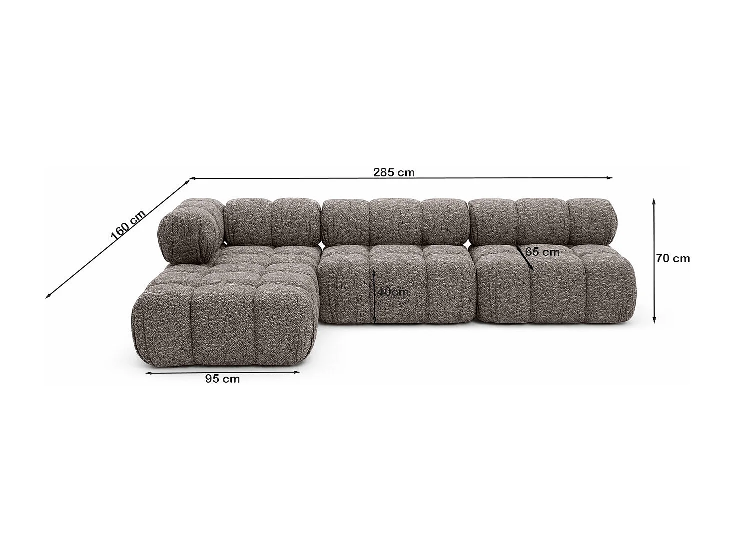 Ecksofa Modulare L-Form, Bouclé-Stoff Abriamo, Braun, Links, Selia
