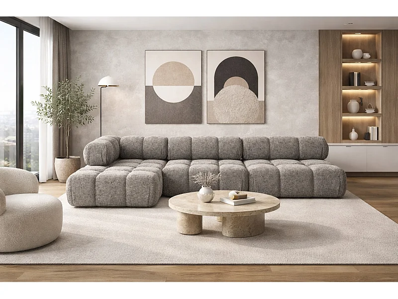 Ecksofa Modulare L-Form, Bouclé-Stoff Abriamo, Braun, Links, Selia
