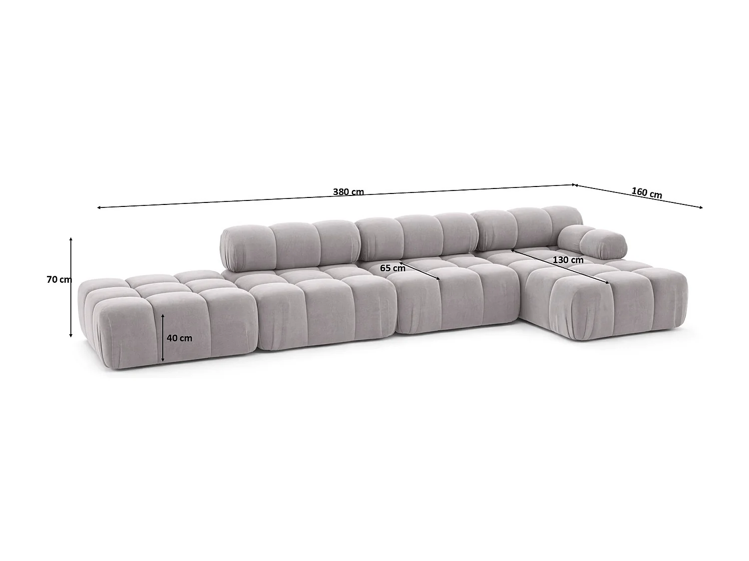 Hoekbank L-vorm XL, stof velours Salvador, Grijs, Rechts, Selia L XL