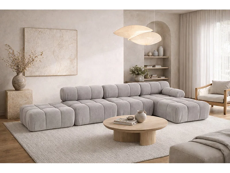 Narożnik modułowy w kształcie L, tkanina welur Salvador, Szary, Prawy, Selia L XL