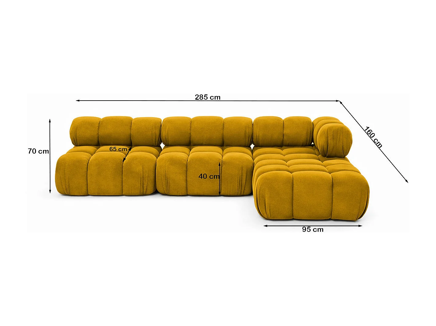 Ecksofa Modulare L-Form, Veloursstoff Salvador, Gelb, Rechts, Selia