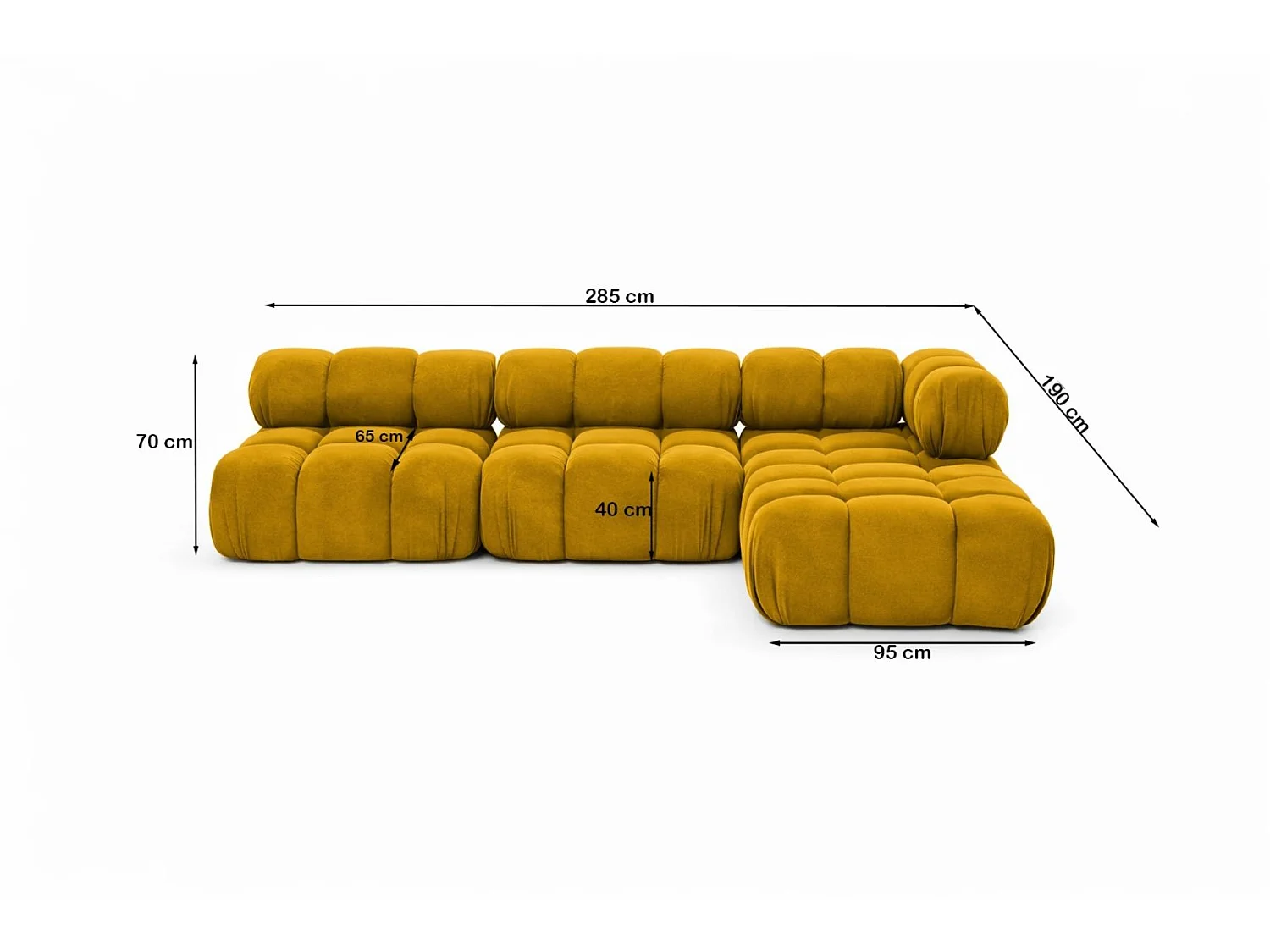 Canapé d’angle modulaire en L, tissu velours Salvador, Jaune, Droite, Selia