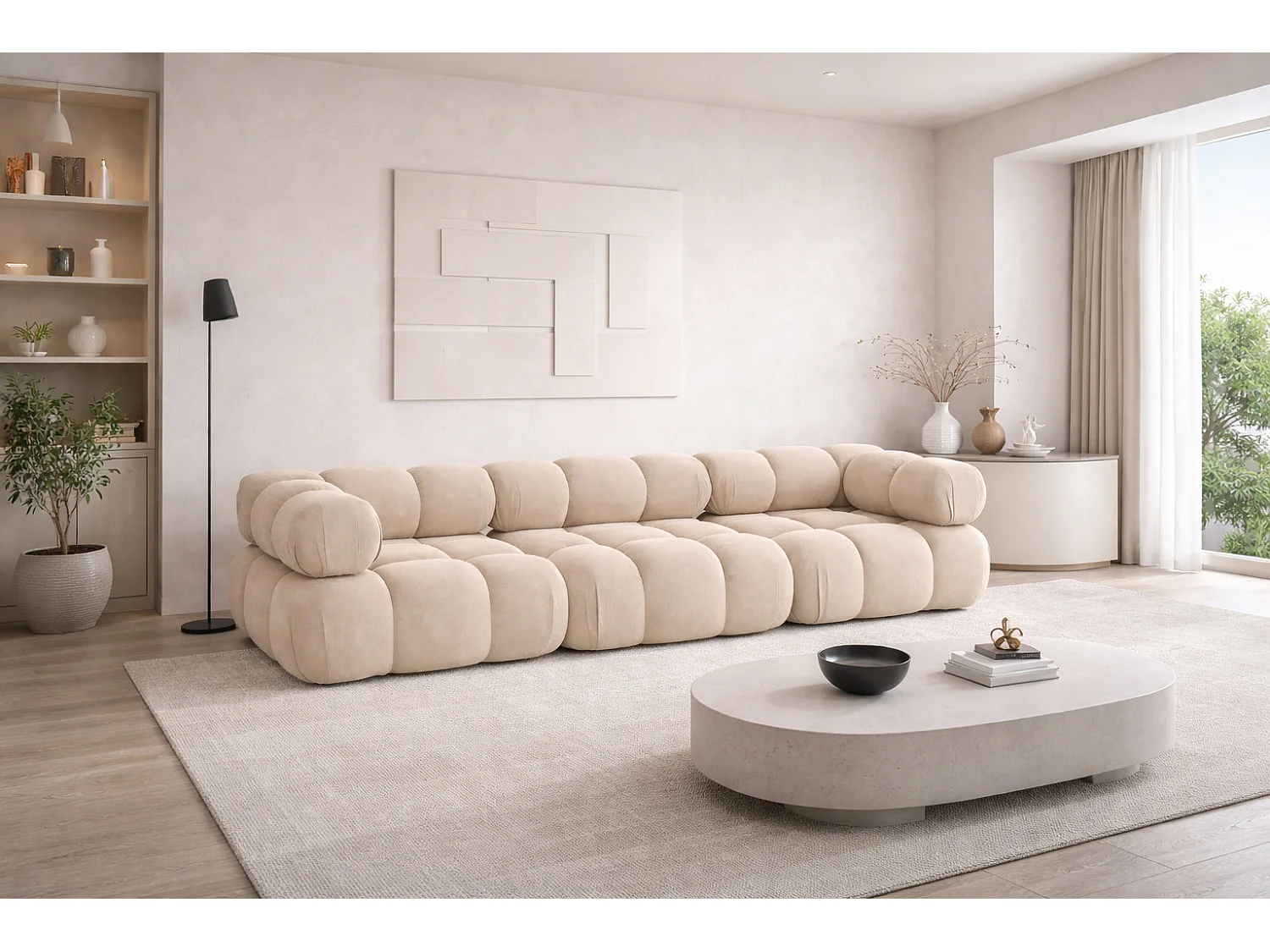 Bank, 3-zits modulair, veloursstof Salvador, beige, Selia