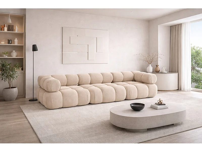 Canapé 3 places modulaire, tissu velours Salvador, Beige, Selia