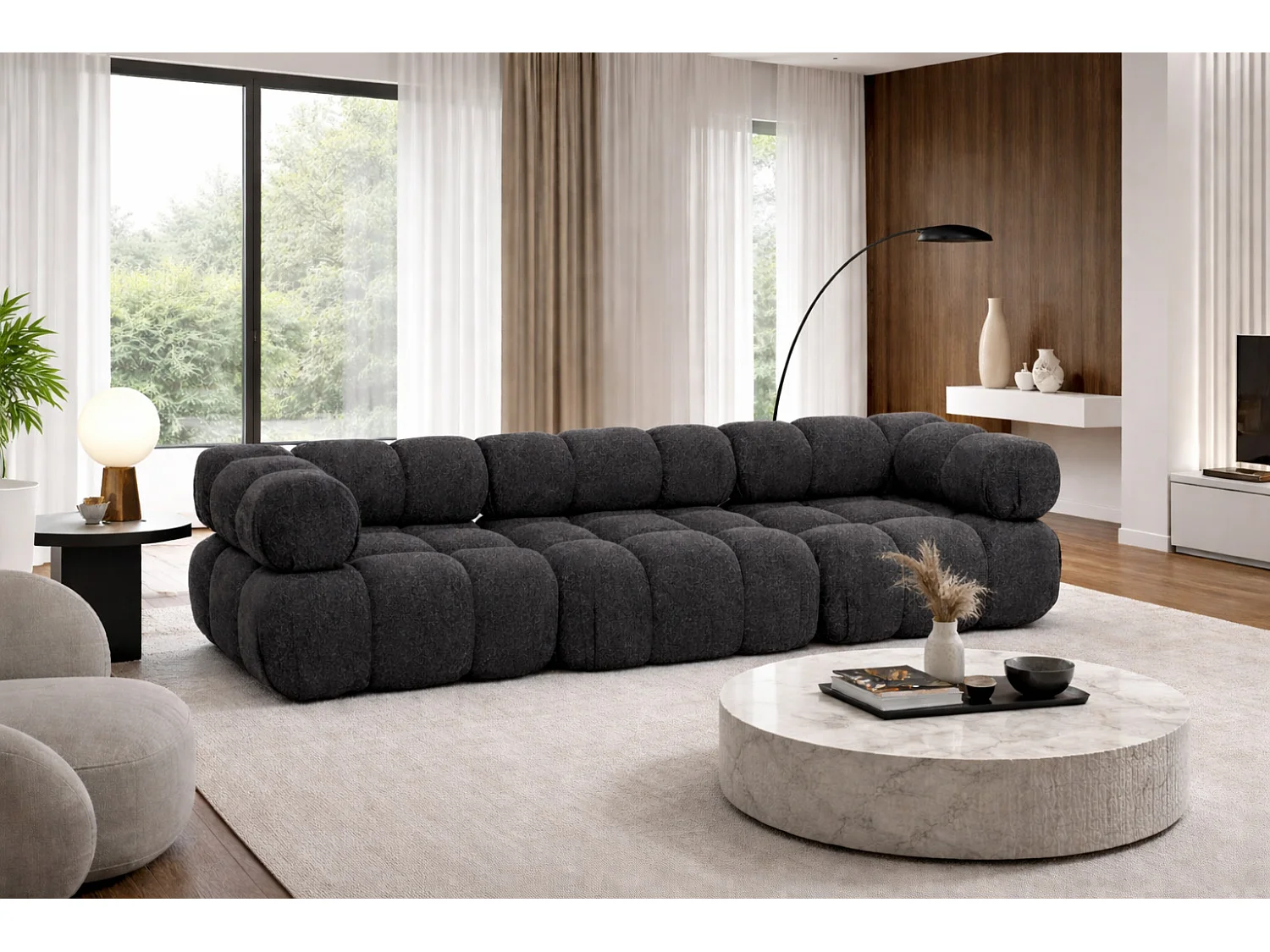 Sofa modułowa trzyosobowa, tkanina bukla Abriamo, Grafitowy, Selia