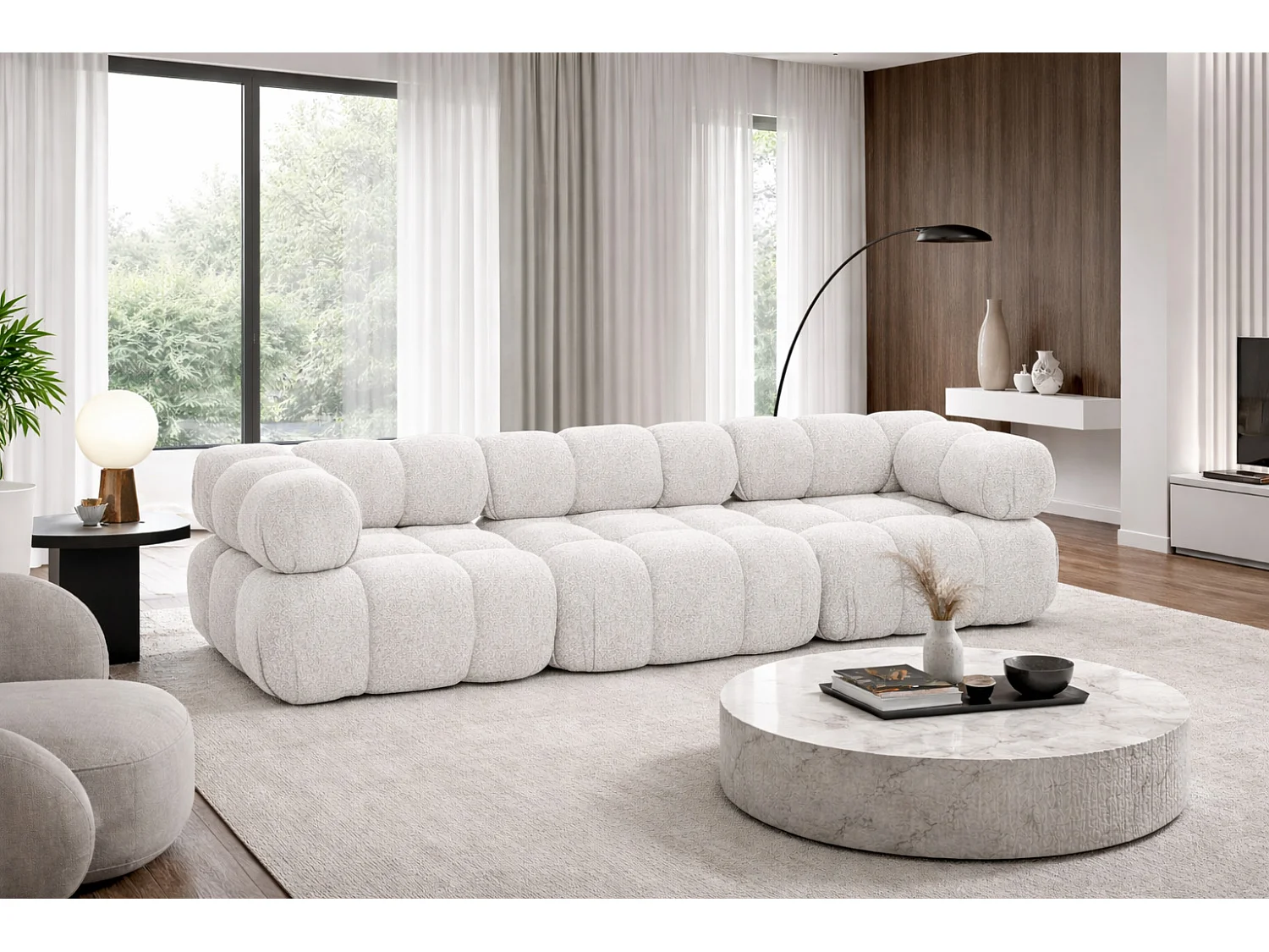 Sofa modułowa trzyosobowa, tkanina bukla Abriamo, Ecru, Selia