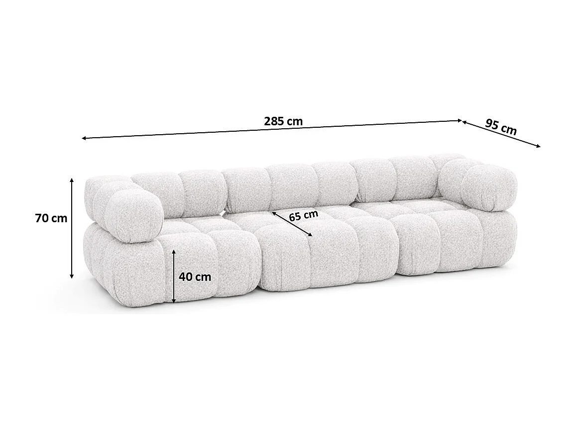 Sofa modułowa trzyosobowa, tkanina bukla Abriamo, Ecru, Selia
