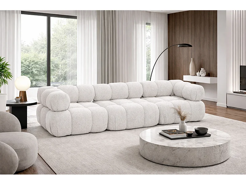 Sofa modułowa trzyosobowa, tkanina bukla Abriamo, Ecru, Selia