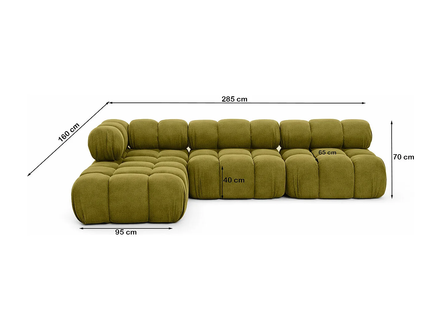 Ecksofa Modulare L-Form, Veloursstoff Salvador, Olive, Links, Selia