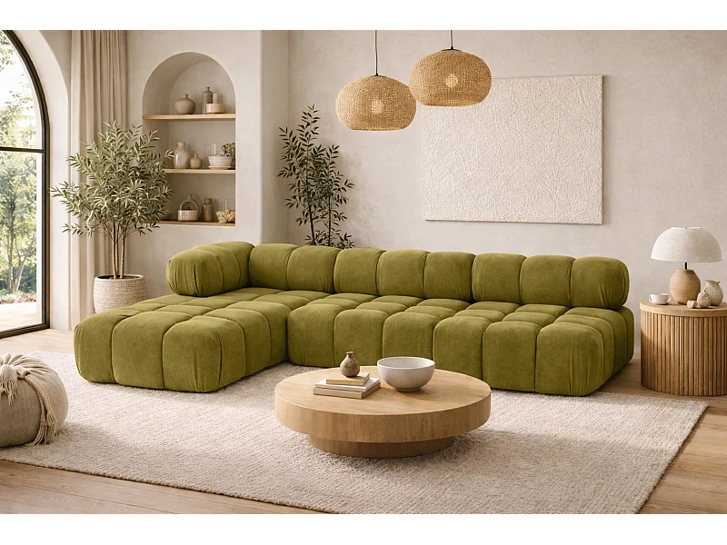 Ecksofa Modulare L-Form, Veloursstoff Salvador, Olive, Links, Selia