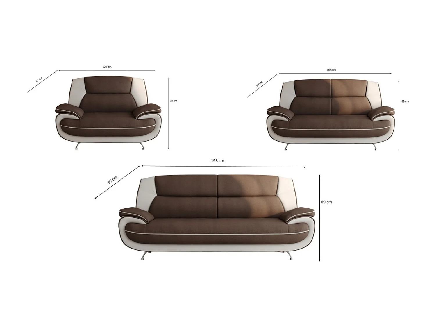 Komplet wypoczynkowy 3+2+1, tkanina Kronos, brązowo-biały, Palermo
