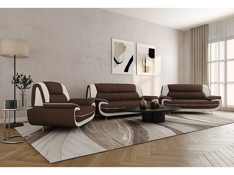 Komplet wypoczynkowy 3+2+1, tkanina Kronos, brązowo-biały, Palermo